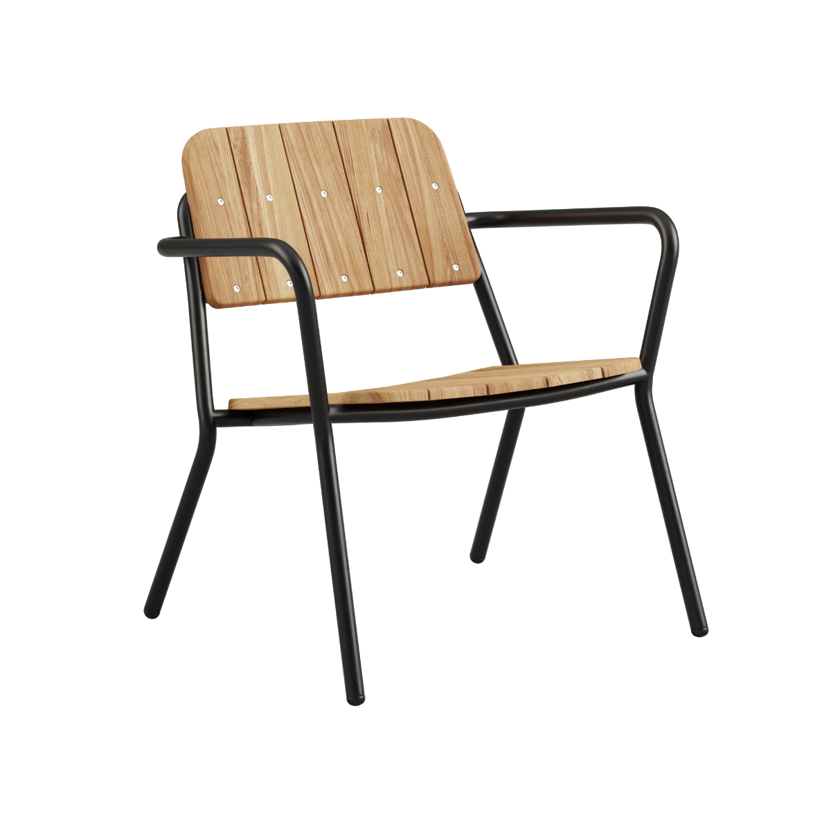 Kirra Patio Lounge Chair i svart pulverlakkert aluminium med ubehandlet teakdetaljer, utendørs stol.