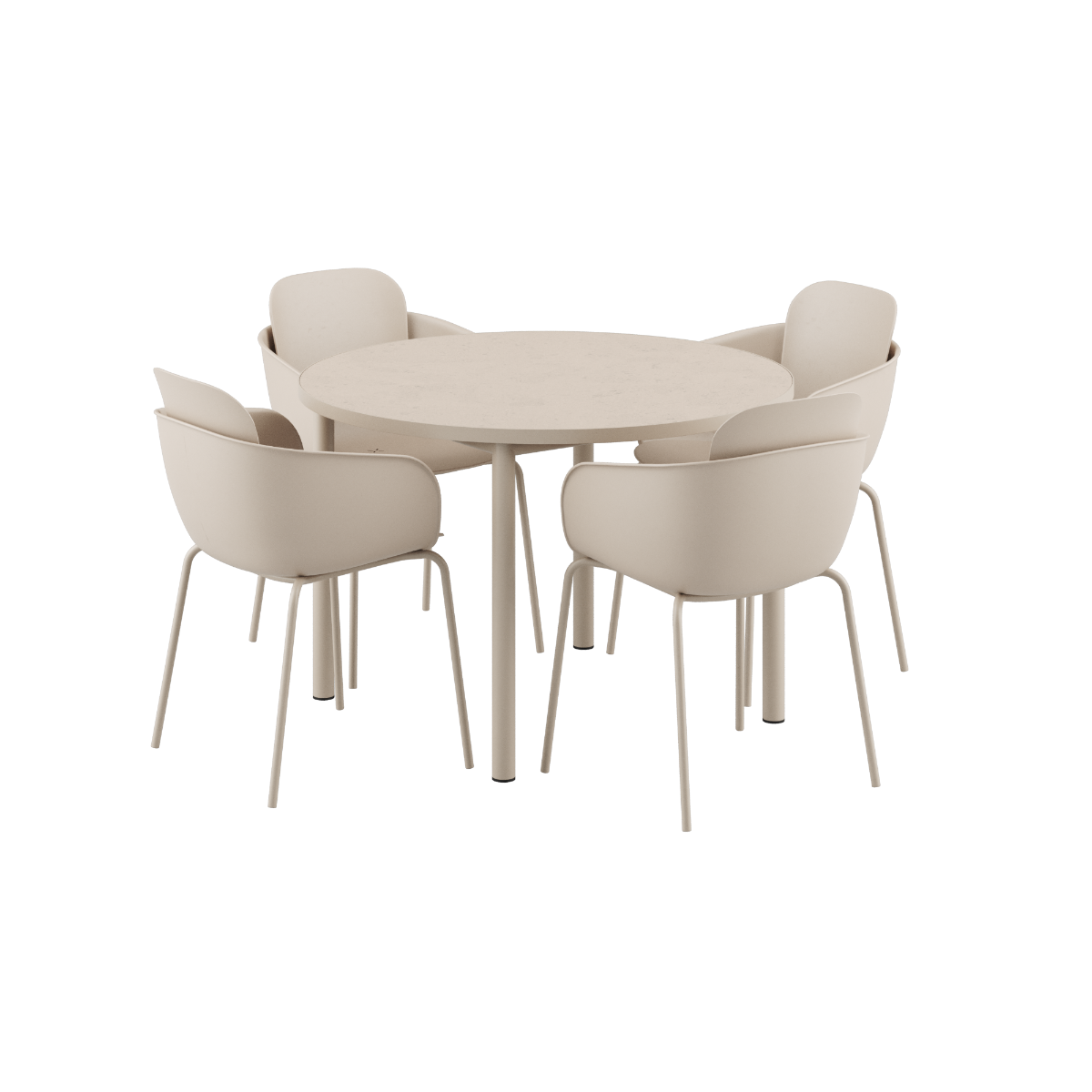 Rundt Kirra spisebord Ø110 med keramisk bordplate og fire taupe Patio Chair no. One S2-stoler.