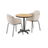 Rundt Kirra Café Table i teak med to Patio Chair no. One S2 stoler i taupe og noir farger.