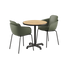 Rundt Kirra Café Table i teak med pulverlakkert svart ramme og to Patio Chair no. One S2 i olivengrønn og svart.