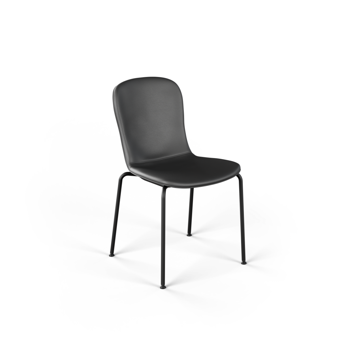Chair no. One S1 spisestol med pulverlakkert svart stålramme og sete trukket med svart SPOOR-lær.