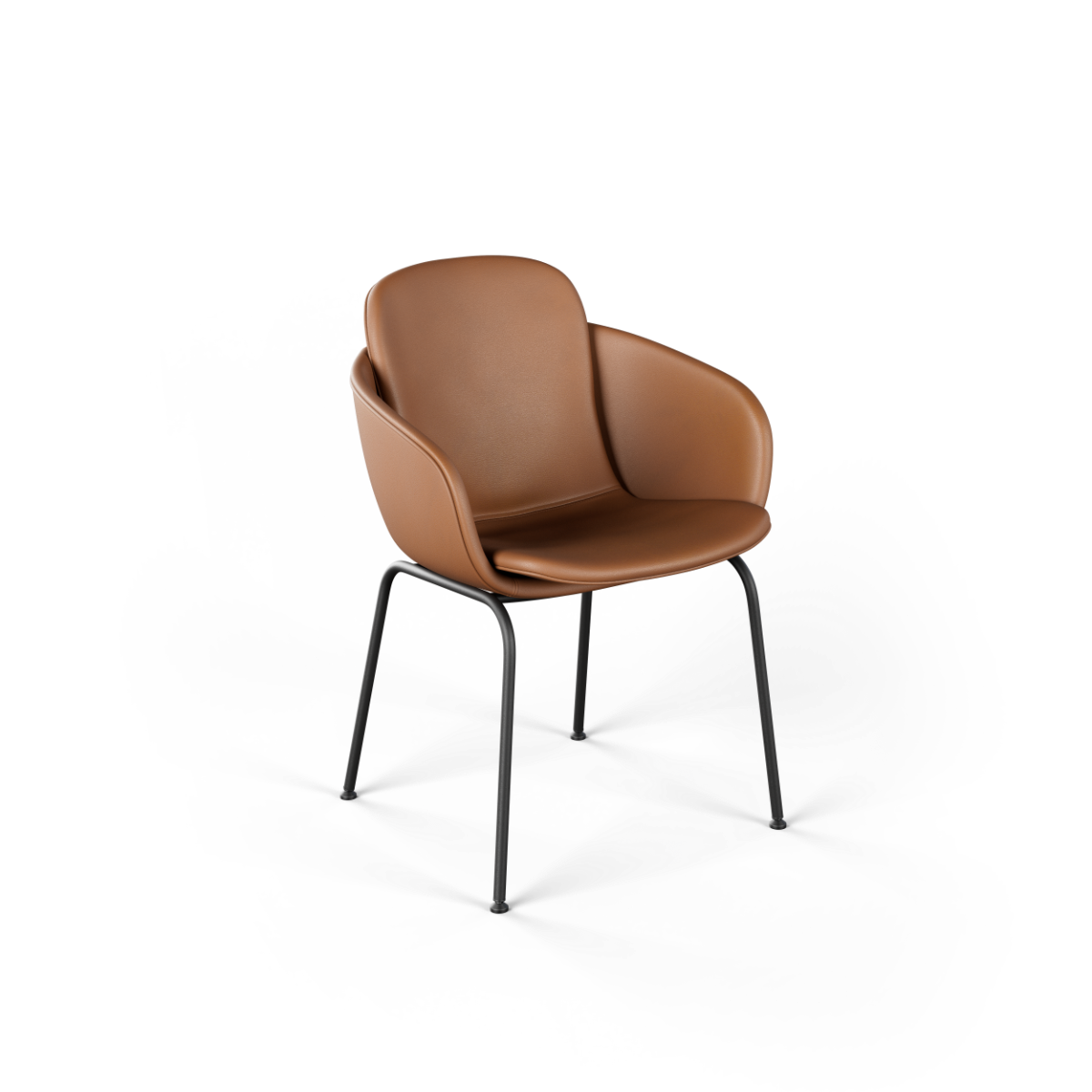 Chair no. One S2 spisestol med pulverlakkert stålramme og Terra Safari farget sete i resirkulert plast trukket med SPOOR-lær