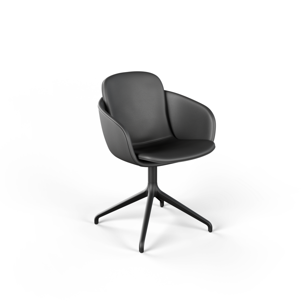 Chair no. One S2 Terra Black with black leather upholstery and black swivel base without return swing.