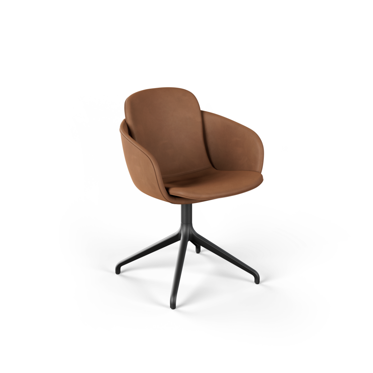 Chair no. One S2 in Luna Walnut with swivel base, upholstered in SPOOR leather, indoor dining chair