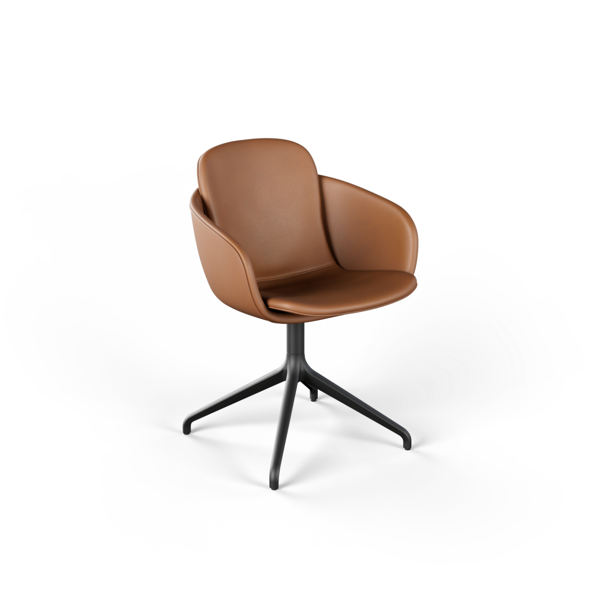 Chair no. One S2 Terra Safari with swivel base in aluminum, upholstered in Nordic leather, indoor dining chair.