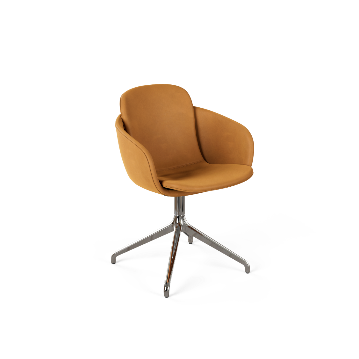 Chair no. One S2 Luna Sandstone with polished aluminum swivel base, indoor dining chair with leather upholstery.