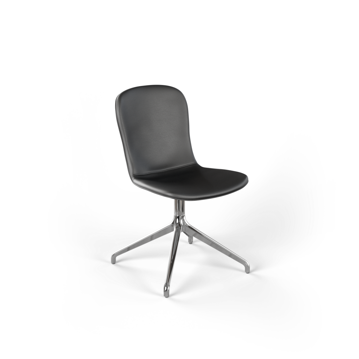 Chair no. One S1 spisestol i Terra Black med polert aluminium dreiefot uten retursving.