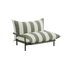 Stripete loungestol for utebruk i grønt og kremfarget tekstil med sort ramme fra sackit et dansk design for avslappede stunder ute