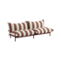 sackit Mollis loungesofa for to personer med stripete brune og kremfargede puter og dansk design for nordiske uteområder