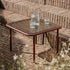 Mollis Coffee Table i chestnut med pulverlakkert aluminiumsramme og røykfarget herdet glass, firkantet design.