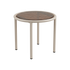 Mollis Side Table Ø50 i taupe med pulverlakkert aluminiumsramme og røykfarget herdet glassplate.