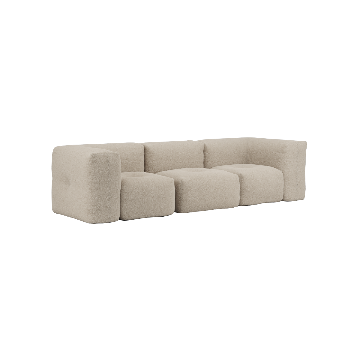 Soft Sofa Indoor 3-seter sofa i beige Teddy stoff uten puff, modulbasert og myk design.