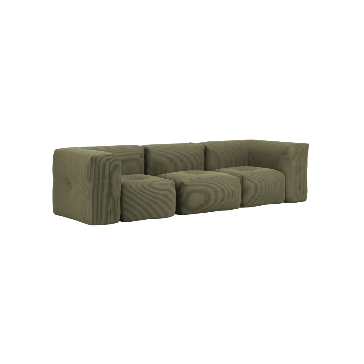 Soft Sofa Indoor 3-seter sofa i olivengrønn corduroy uten puff, modulær og myk design.