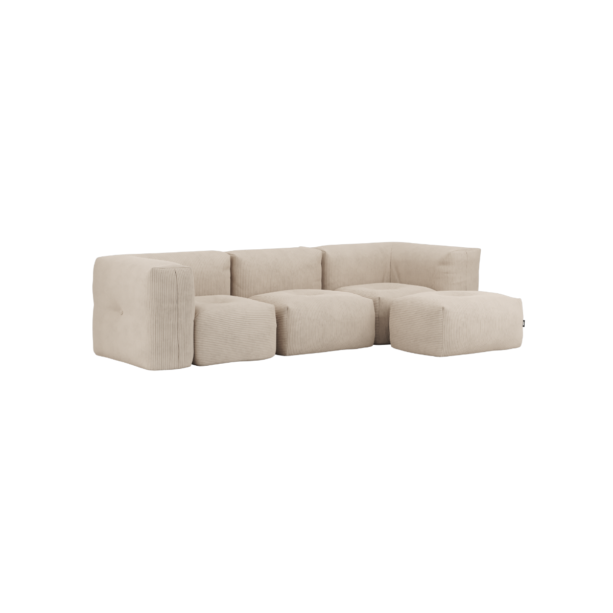 Soft Sofa Indoor 3-seter i beige corduroy med puff, myk og modulbasert sofa uten ramme.