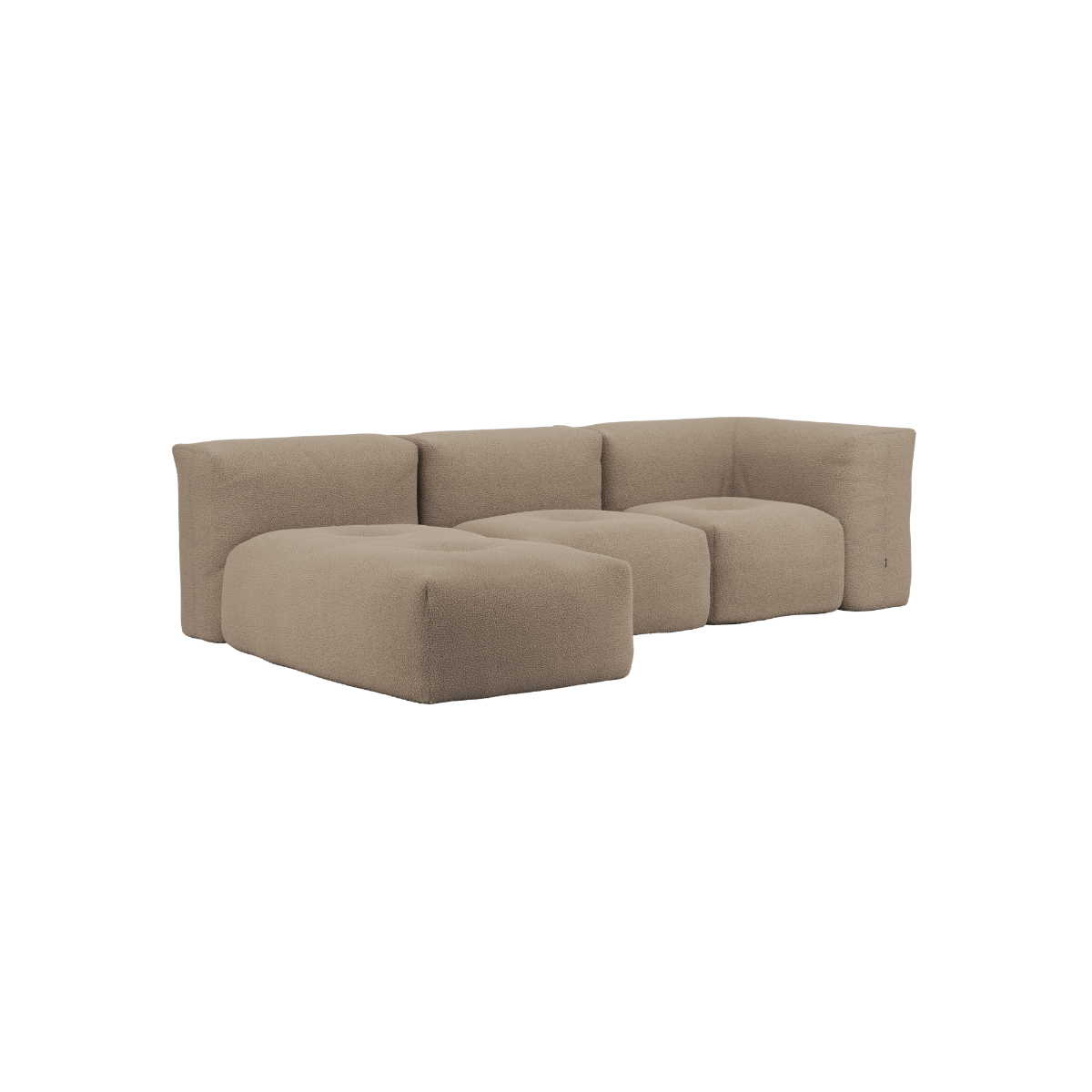 Soft Sofa Indoor 3-seter med lounger i mykt Teddy Brown stoff, modulær og innendørs sofa.