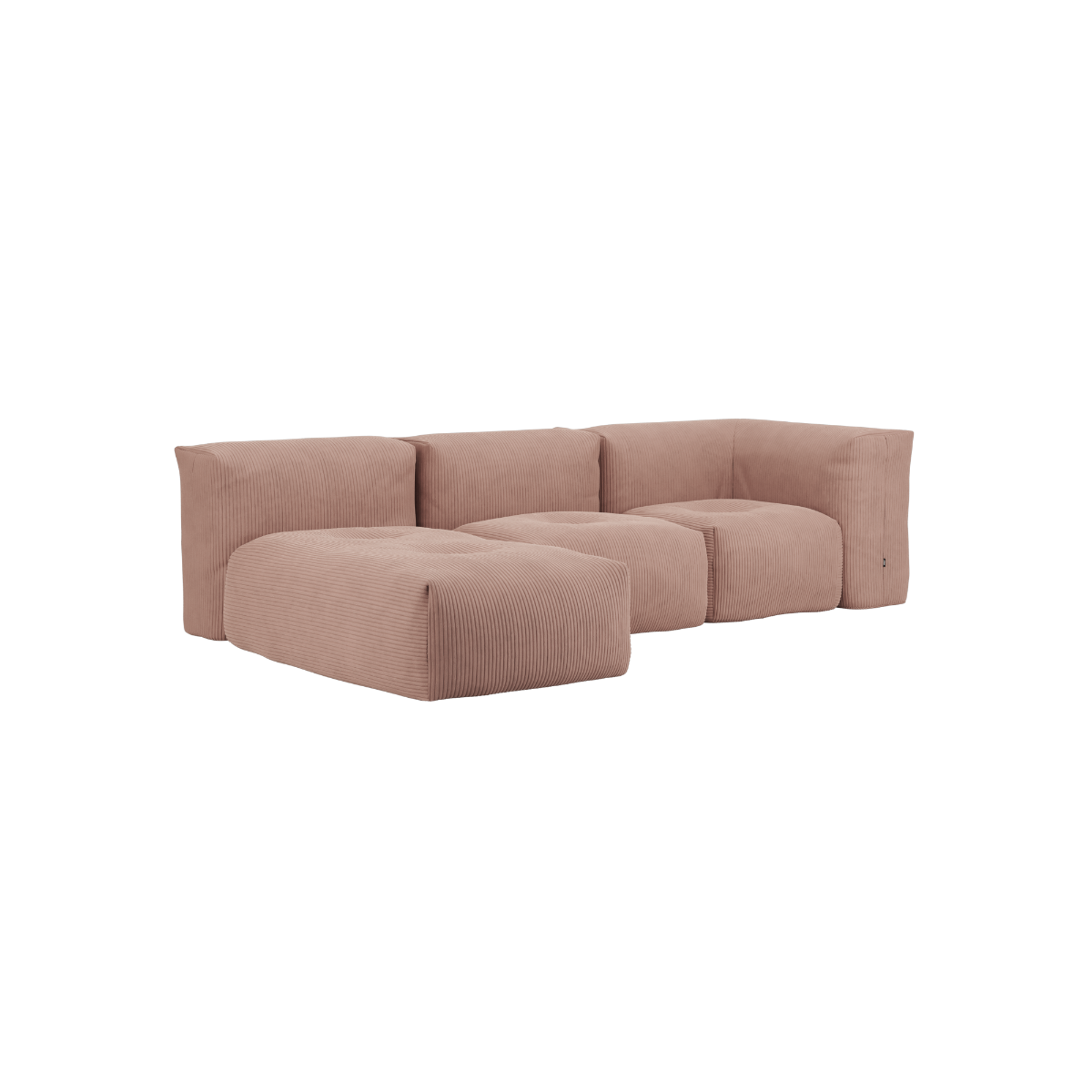 Soft Sofa Indoor 3-seters modulsofa med lounger i rosa corduroy stoff.