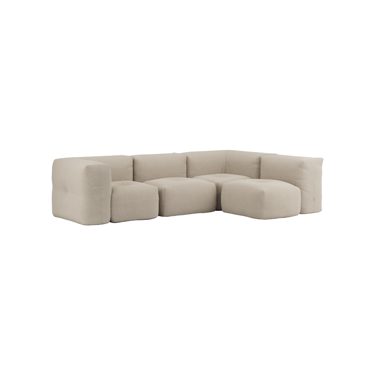 Soft Sofa Indoor 4-seters hjørnesofa i mykt Teddy Beige tekstil med modulær design.