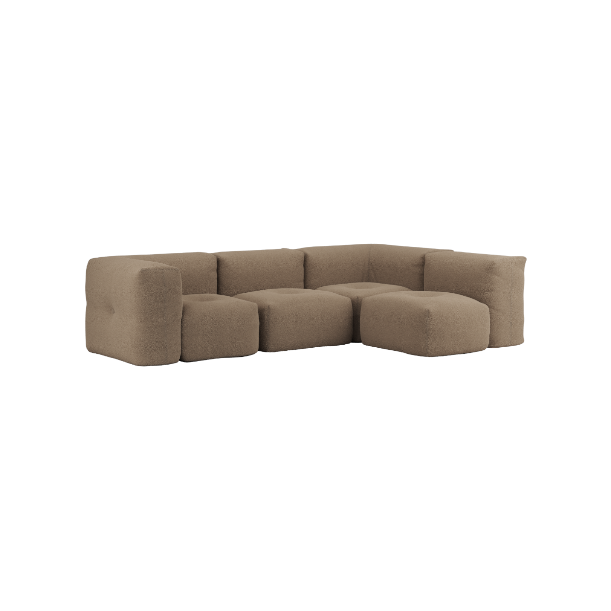 Soft Sofa Indoor 4-seters hjørnesofa i brunt Teddy-tekstil med myke, modulære puter.