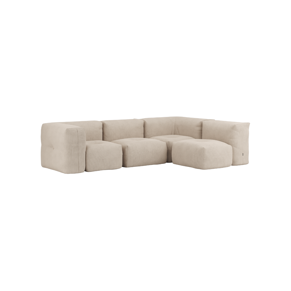 Soft Sofa Indoor 4-seters hjørnesofa i beige Corduroy stoff med modulær design og myke puter.