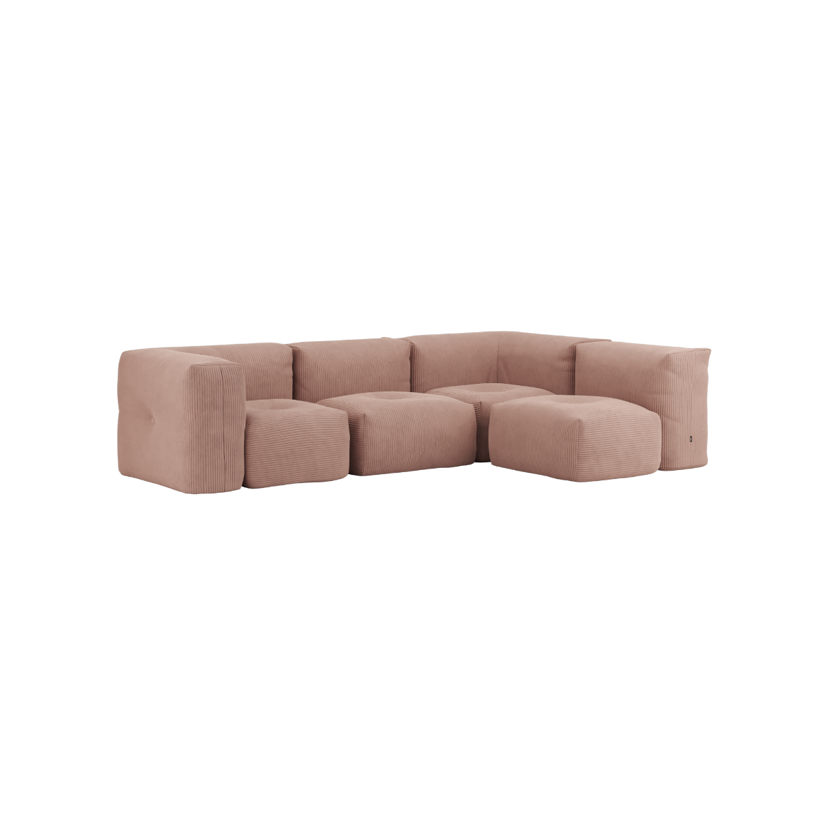 Soft Sofa Indoor 4-seters hjørnesofa i rosa kordfløyel, modulær og myk design.