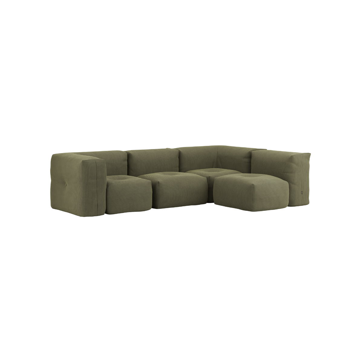 Soft Sofa Indoor 4-seters hjørnesofa i olivengrønn kordfløyel med modulbasert design.