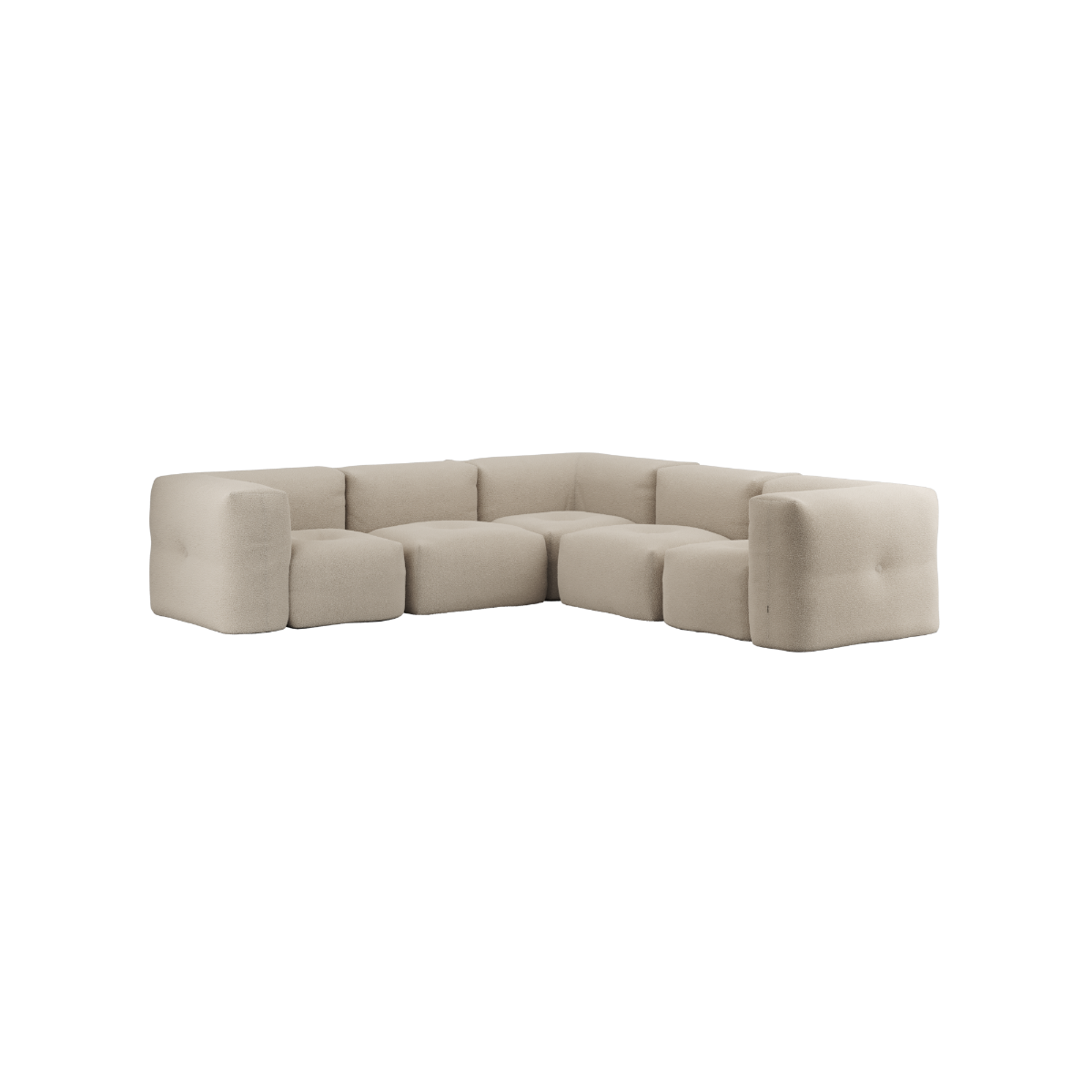 Soft Sofa Indoor 5-seter hjørnesofa i beige Teddy tekstil med modulær design og myke puter.