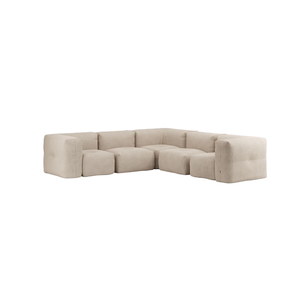 Soft Sofa Indoor 5-seter hjørnesofa i beige Corduroy stoff med modulær design og myke former.