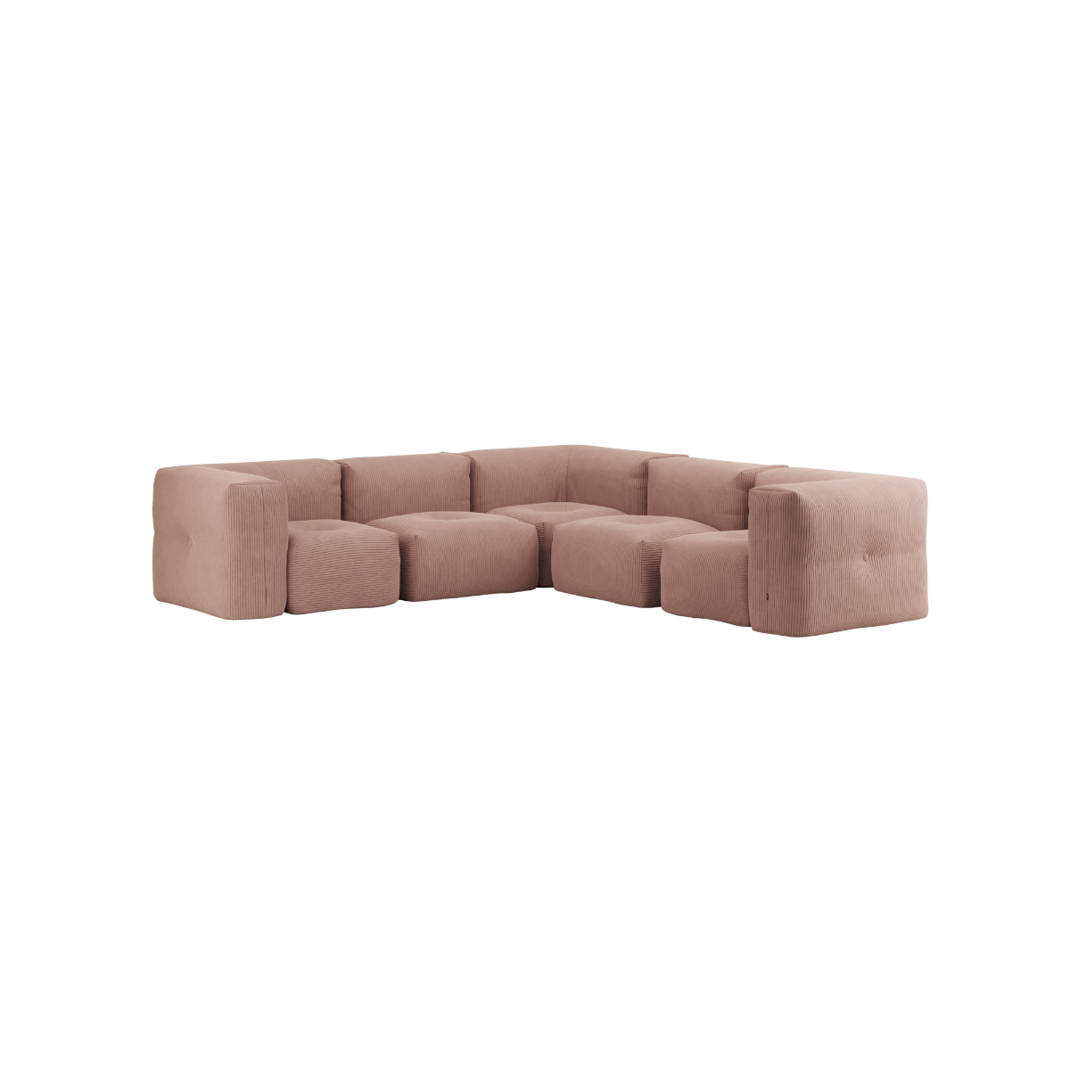 Soft Sofa Indoor 5-seter hjørnesofa i myk Corduroy Rose stoff med modulær design og lav høyde.