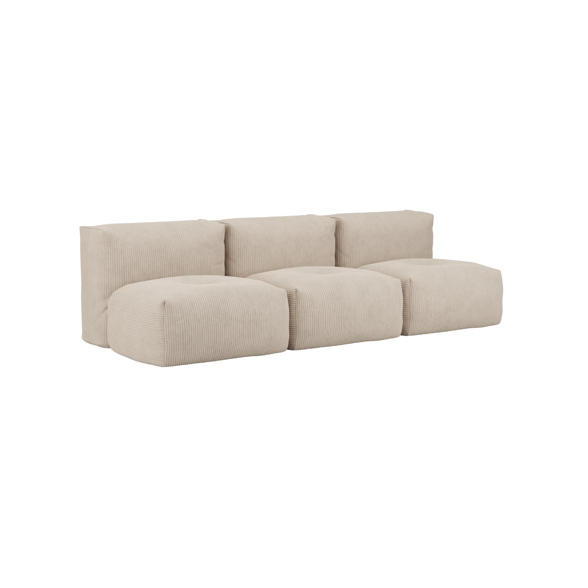 Soft Sofa Indoor 3-seter sofa i beige Corduroy uten puff, modulær og myk design.