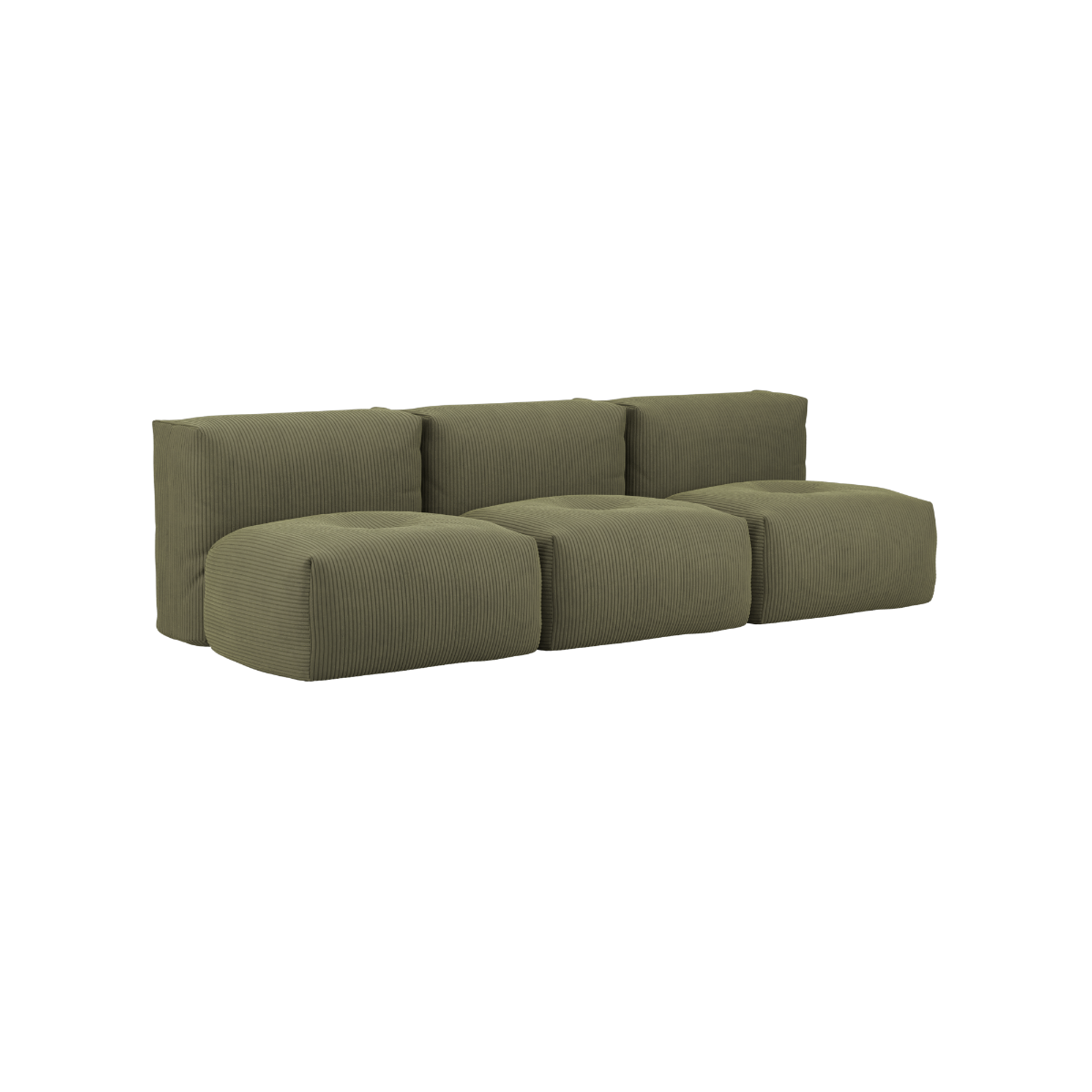 Soft Sofa Indoor 3-seter sofa i olivengrønn corduroy uten puff, modulbasert og myk design.