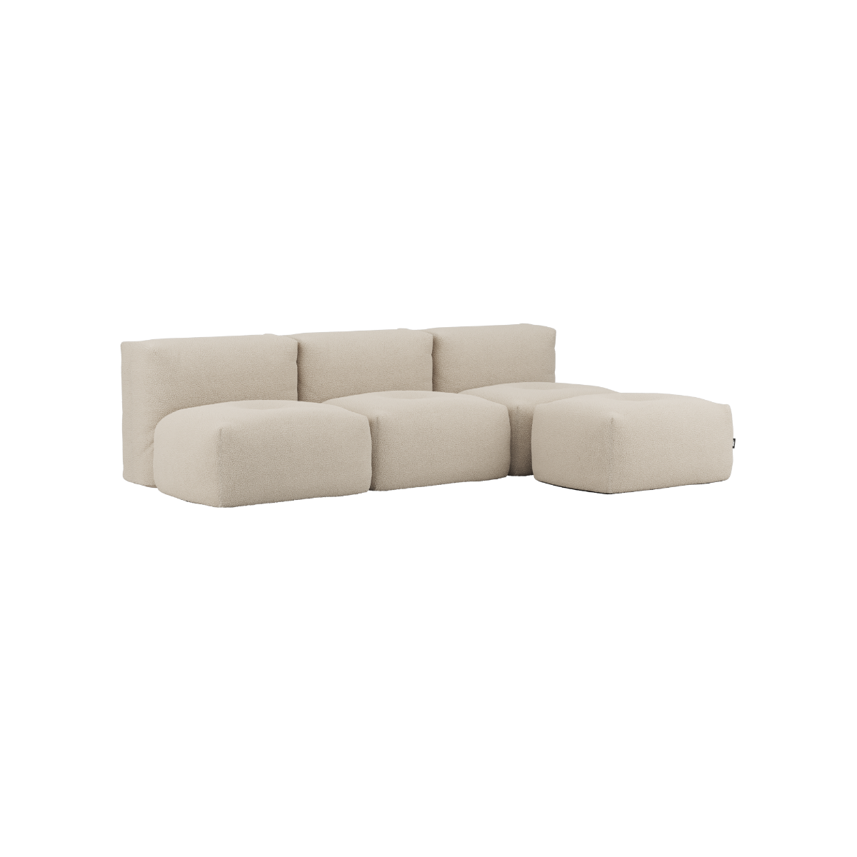 Soft Sofa Indoor 3-seter i Teddy Beige med puff, myk og modulær innendørs sofa uten ramme.