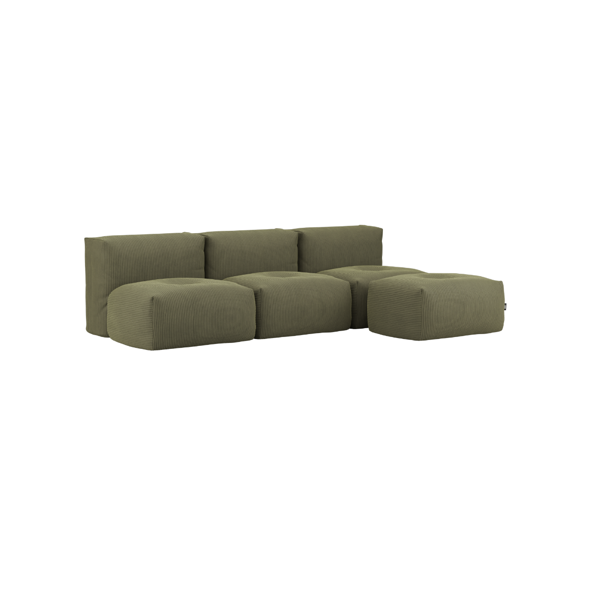 Soft Sofa Indoor 3-seters sofa i olivengrønn corduroy med puff, modulbasert og myk design.