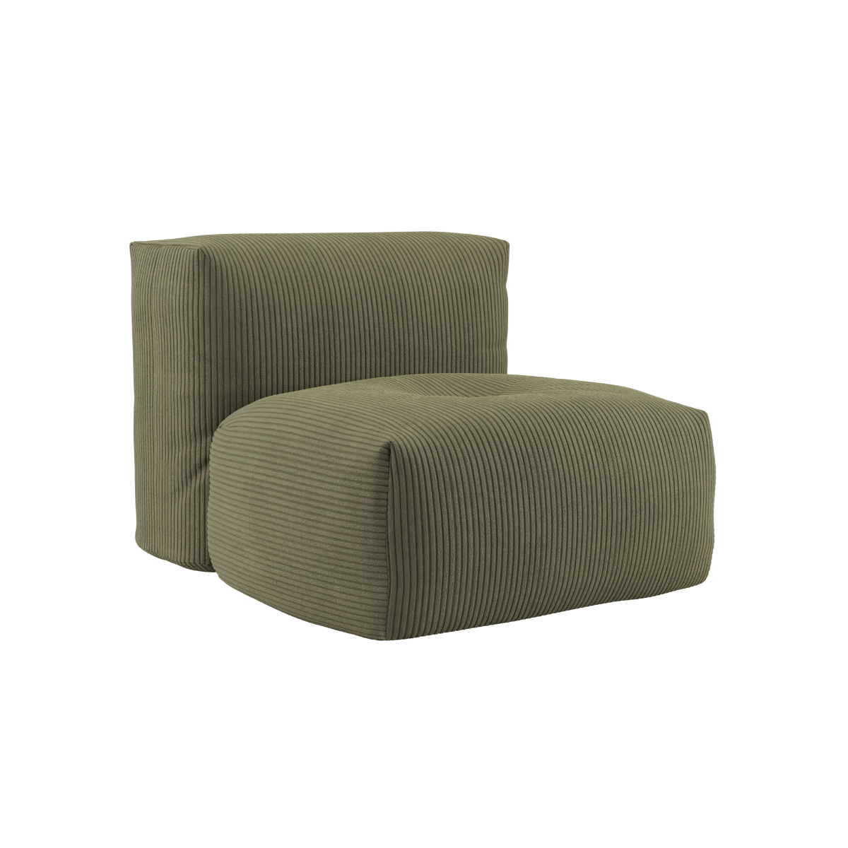 Soft Sofa Indoor setemodul i olivengrønn corduroy med myk og fleksibel form uten ramme.