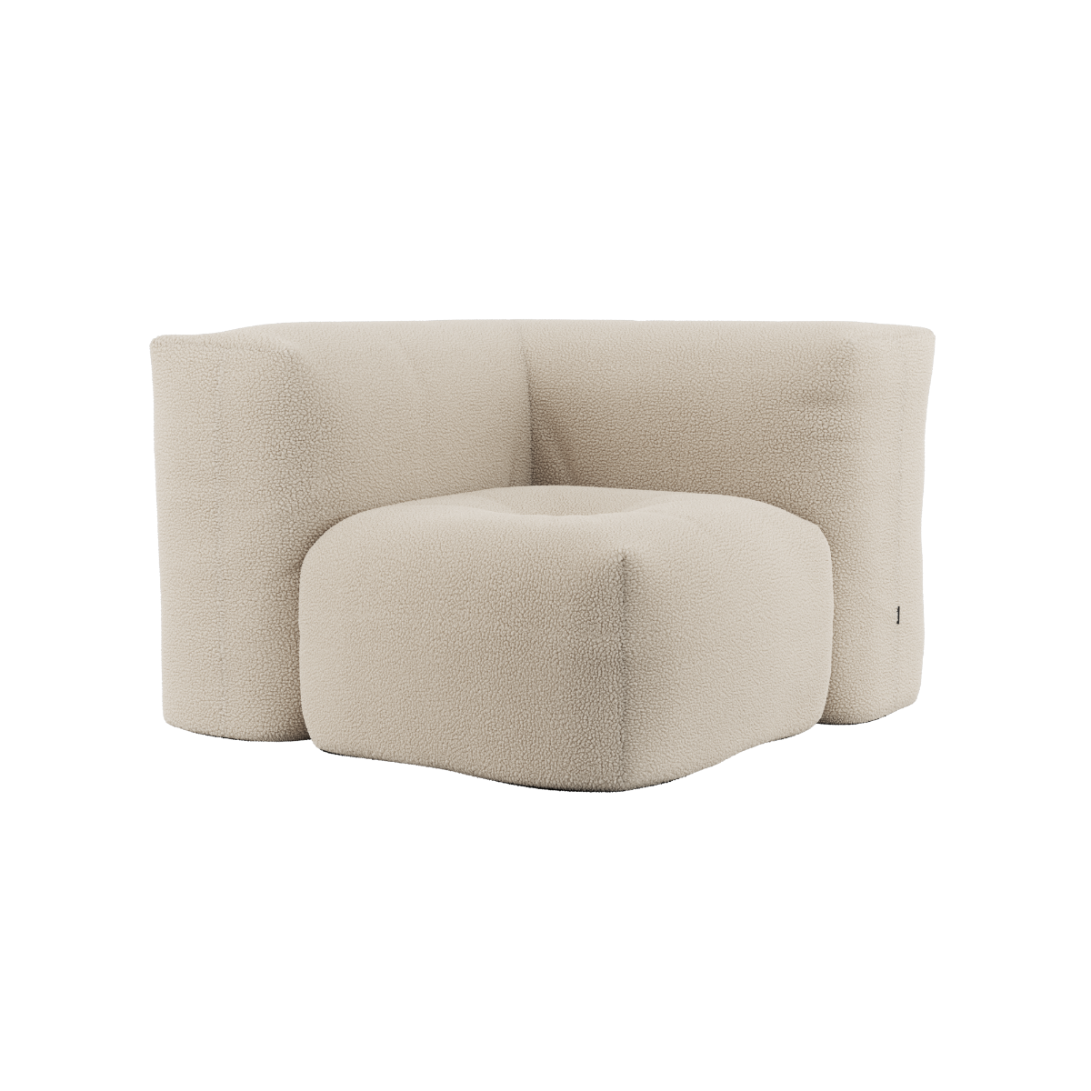 Soft Sofa Indoor hjørnesofa i mykt Teddy Beige stoff med modulær design og lav rygg.