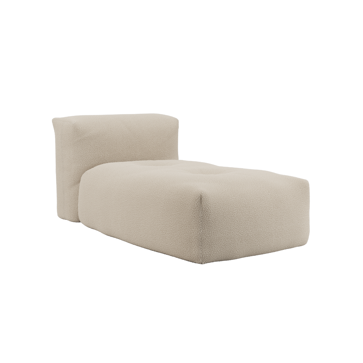 Soft Sofa Indoor lounger in beige Teddy fabric with soft, cushioned design and low profile.