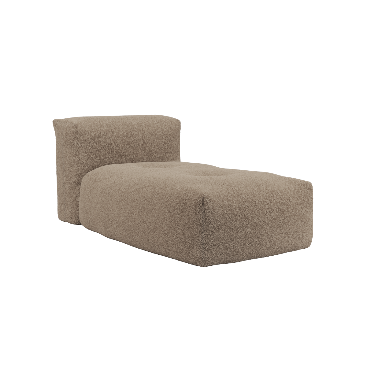 Soft Sofa Indoor Lounger i mykt Teddy Brown stoff med modulær design og lav sittehøyde.