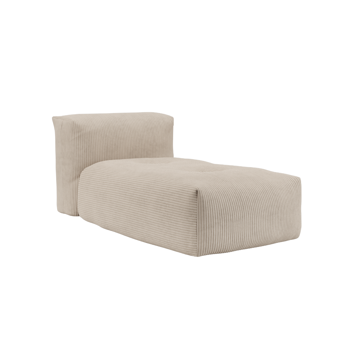 Soft Sofa Indoor Lounger i beige corduroy stoff med myk, modulær form og lav høyde.