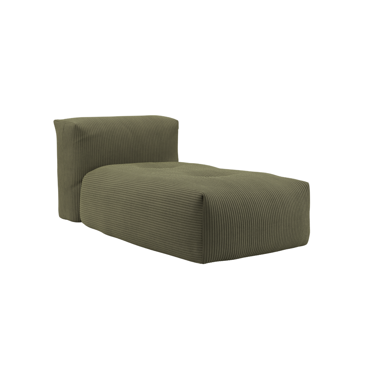 Soft Sofa Indoor lounger i olivengrønn kordfløyel med modulær design og myke puter.