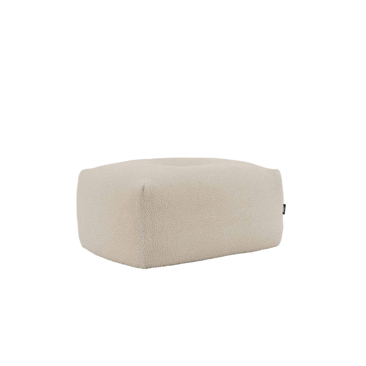 Soft Sofa Indoor pouf in beige Teddy fabric with soft, rounded shape and low height.