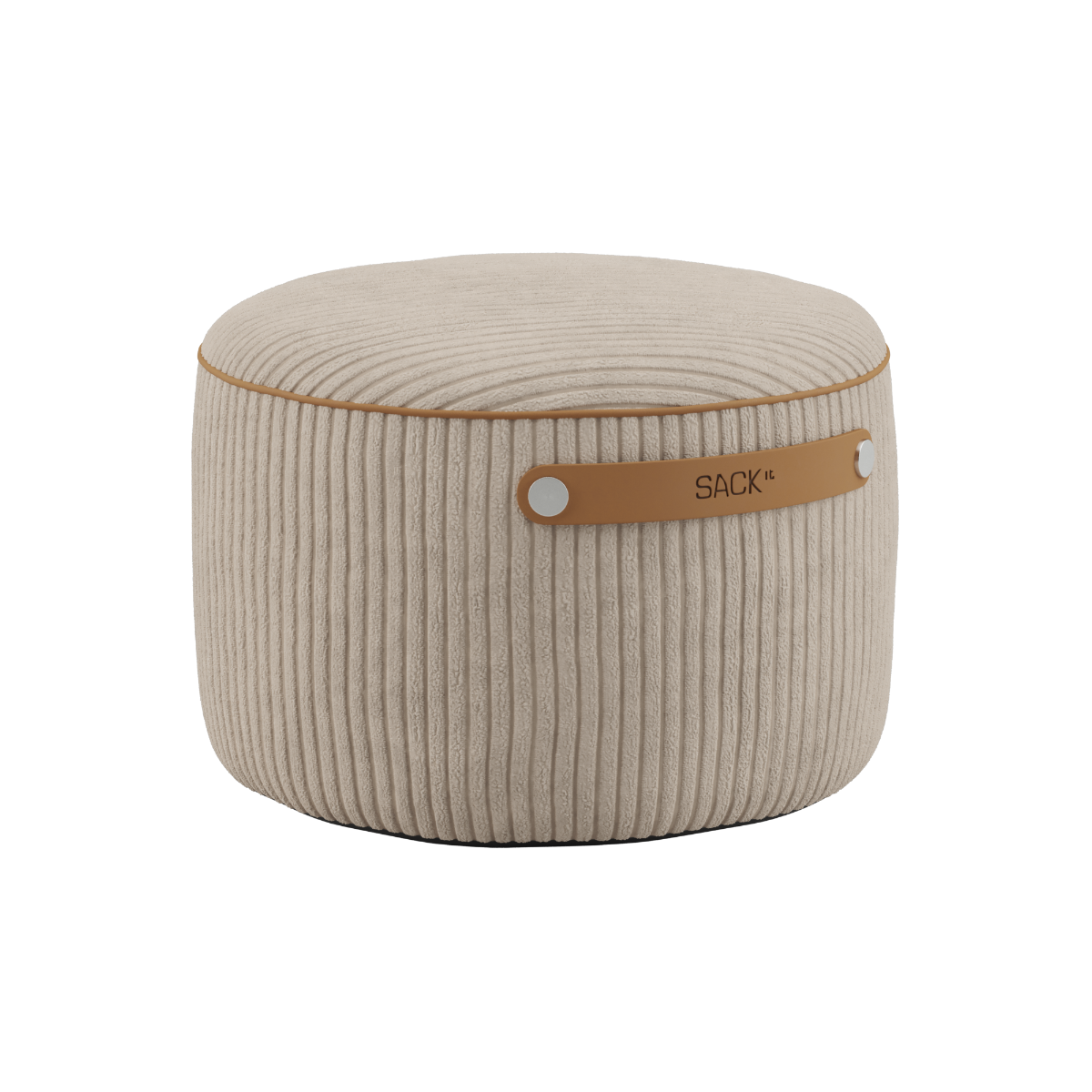 SACKit Pouf Indoor i beige corduroy med rund form og sklisikre punkter under.