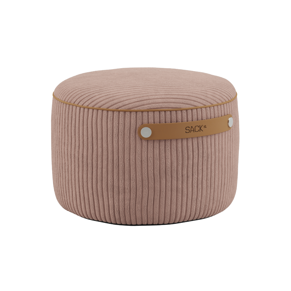 SACKit Pouf Indoor i rosa kordfløyel med rund form og myk kaldskumfylling.