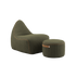 SACKit Chair & Pouf Indoor i olivengrønn kordfløyel med rund puf og stol med lav rygg.