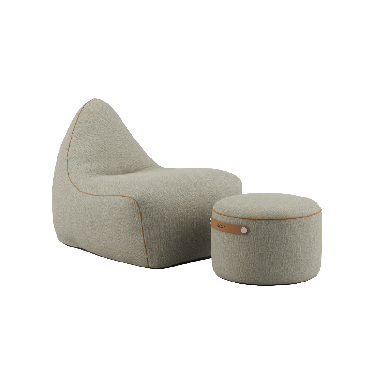 SACKit Chair & Pouf Indoor i beige Cosmo tekstil, myk og rund form med sklisikker bunn.