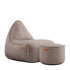 Canvas Lounge Chair og puf i petrol lerretstoff med myk form og ryggstøtte.
