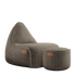 Cobana Lounge Chair og puf i brun olefinfiber med rund, myk form og ryggstøtte.
