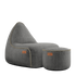 Cobana Lounge Chair og Pouf i grått stoff med rund puf og sakkosekk med ryggstøtte.