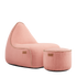 Cobana Lounge Chair og Pouf i rosa olefinfiber med rund puf og ryggstøtte, innendørs og utendørs bruk.