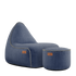 Cobana Lounge Chair og Pouf i Kirra Indigo, vanntett sakkosekk med ryggstøtte i dansk design.