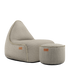 Cobana Lounge Chair og Pouf i Kirra Sand farge med mykt, vannavstøtende stoff og rund form.