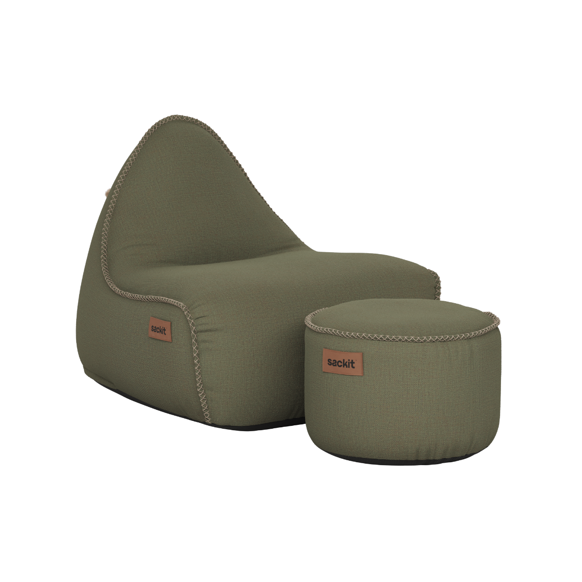 Kirra Olive Cobana Lounge Chair and Pouf in olefin fabric with EPS filling, indoor and outdoor use